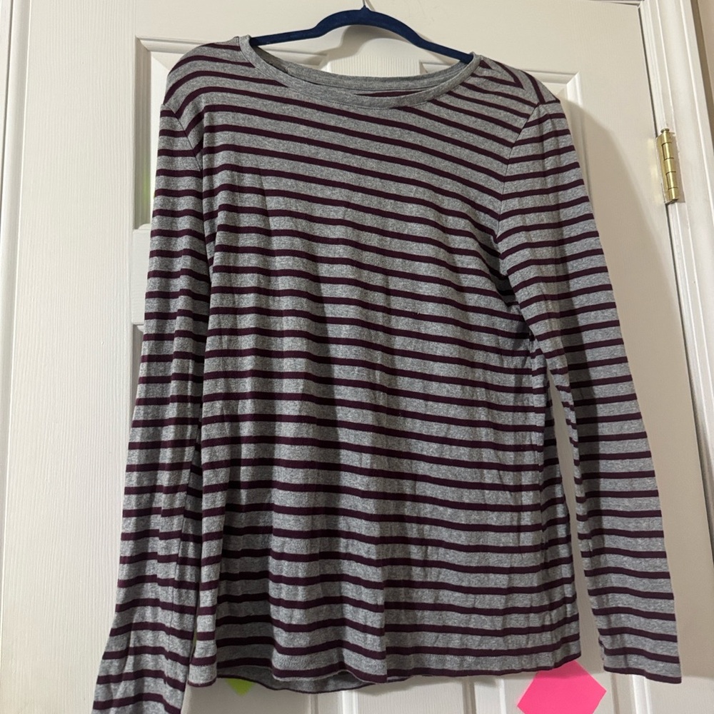 Women’s Grey & Maroon Striped Long Sleeve Top Size Xl